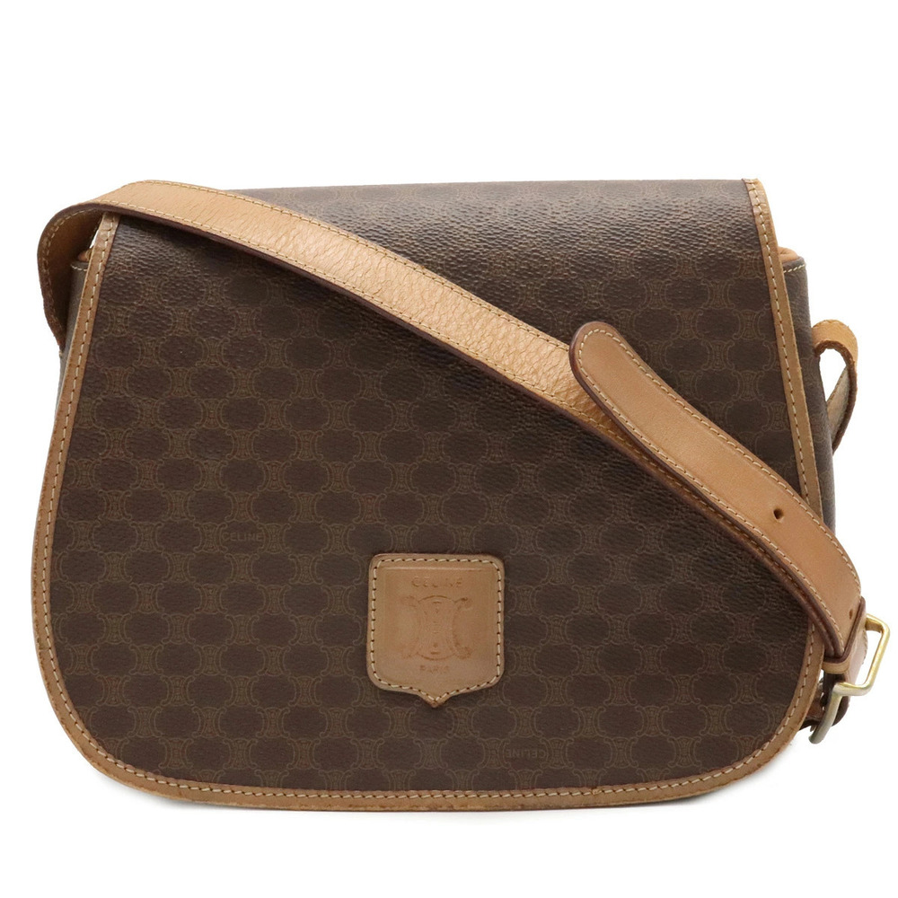 Celine Macadam Crossbody Bag leather dark brown Beige Cream